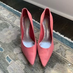 BCBG pink faux snakeskin heels